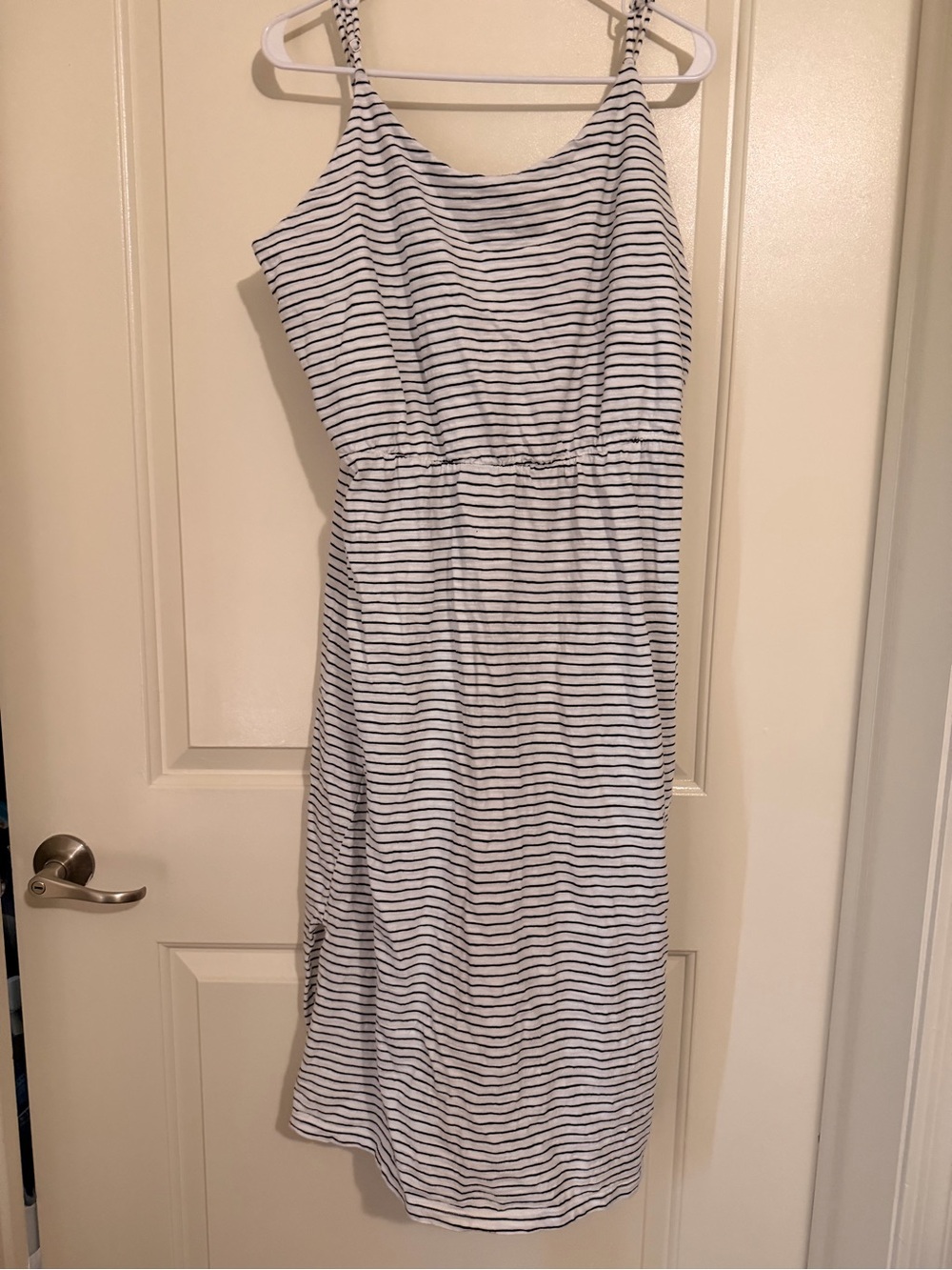 Old Navy White and Black Striped Sleeveless Midi Sundress